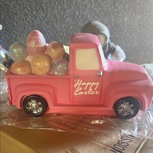 Pink Easter Truck Decor with Glitter Eggs